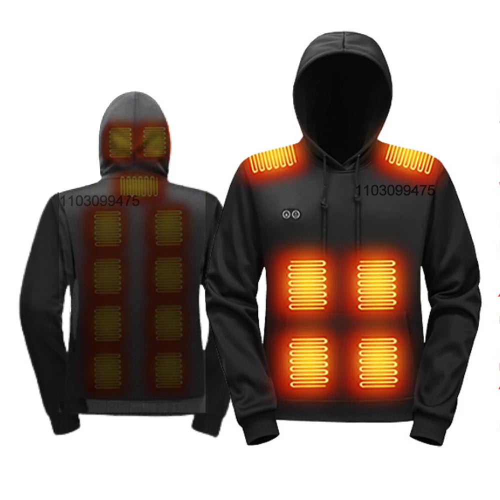 USB Heated Full Zip Long Sleeve Hooded Outdoor Sweatshirt