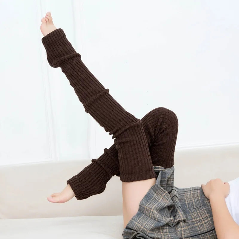 Solid Ribbed Long Leg Warmers with Open Foot Shape