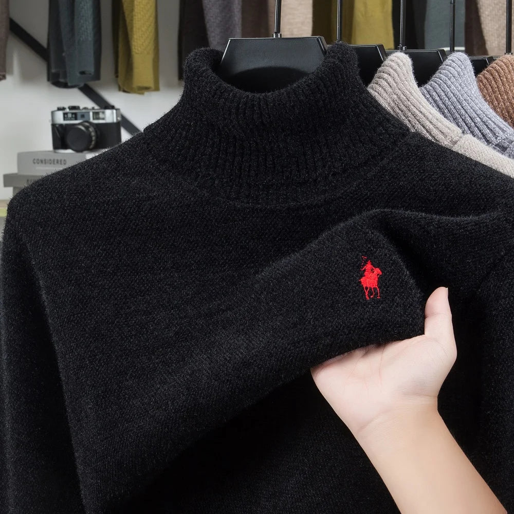 Men's Embroidered Turtleneck Long Sleeve Knit Sweater