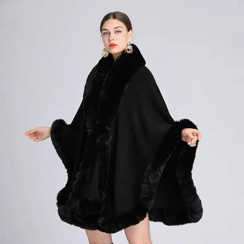 Plush Trim Open Front Cape for Layering over Outfits