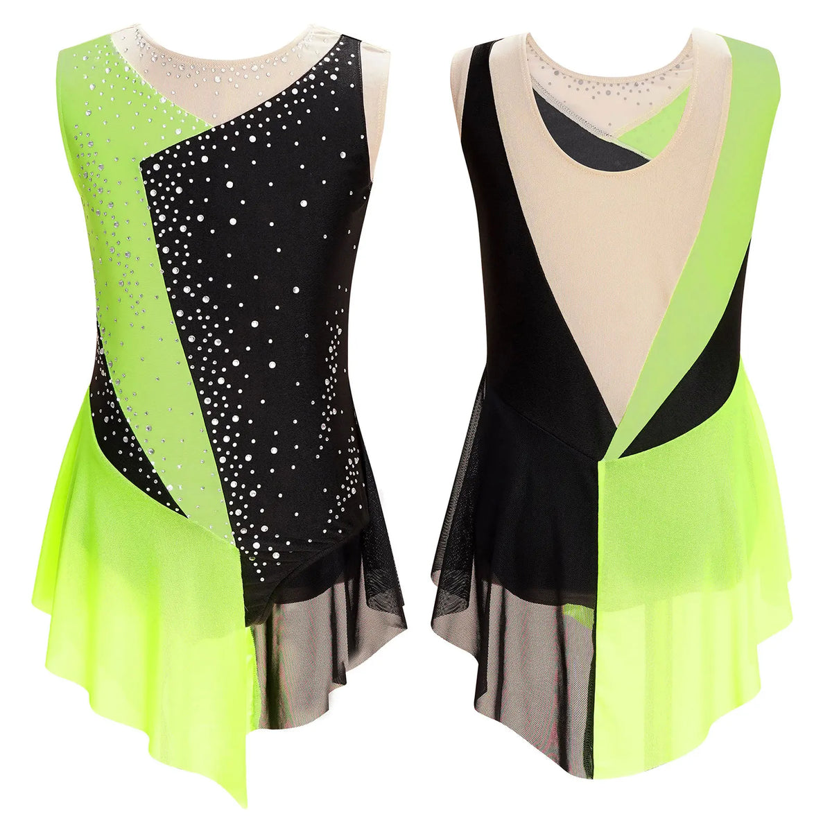 Girls' Lyrical Dance Costume Styles with Rhinestones and Skirted Outfit Options