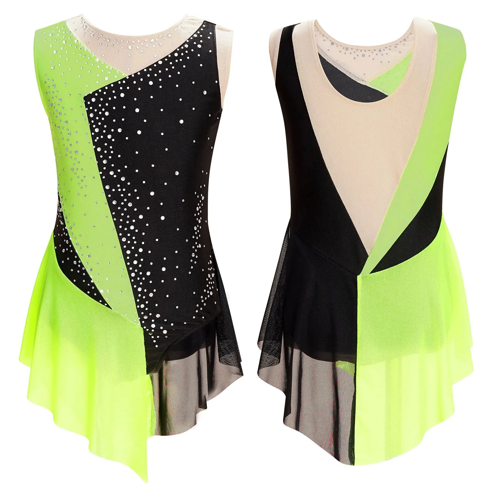 Girls' Lyrical Dance Costume Styles with Rhinestones and Skirted Outfit Options