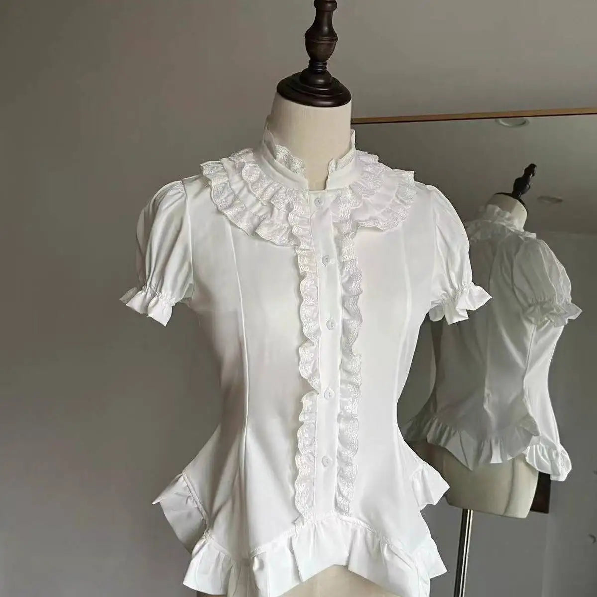 Women's Bow Front Ruffled Short Sleeve Blouse