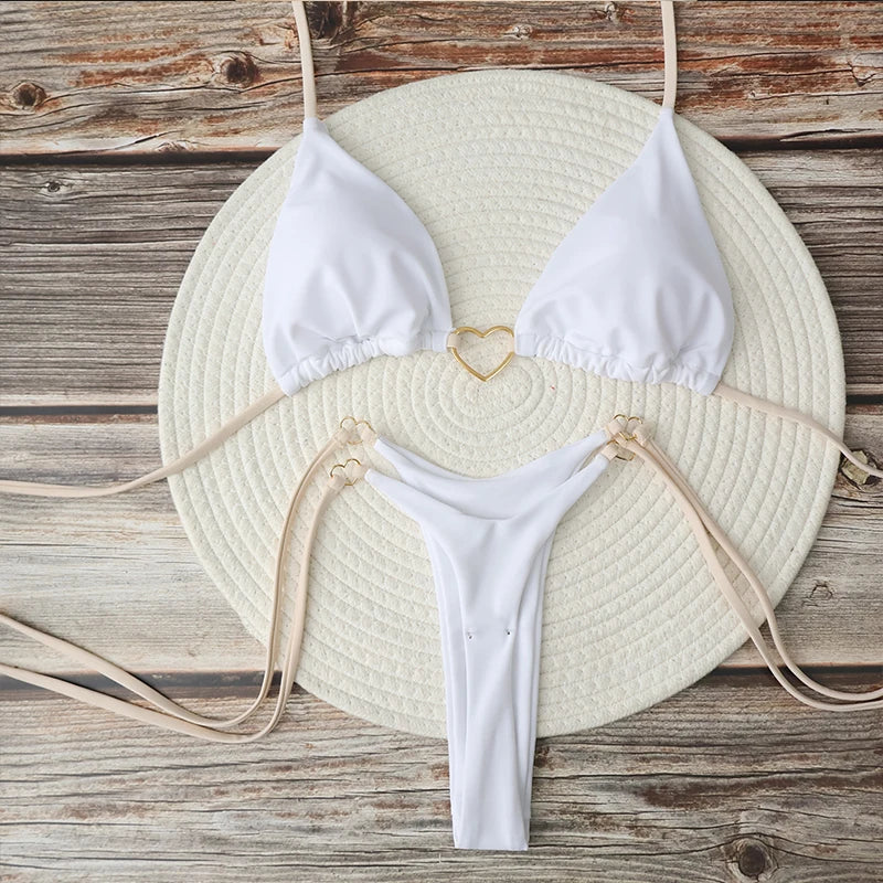 Heart Print Halter Triangle Bikini