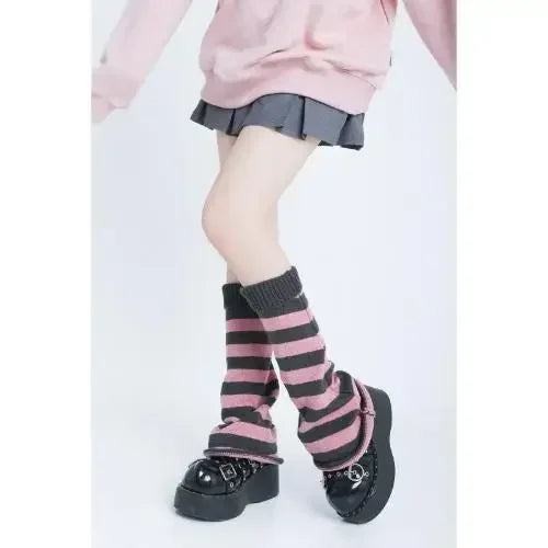 Striped Knit Leg Warmers with Slouchy Calf Length Shape