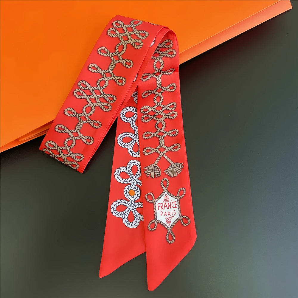Horse Motif Skinny Scarf with Decorative Printed Patterns