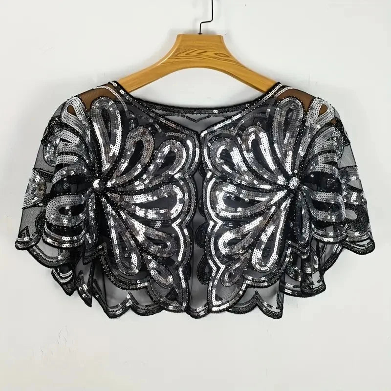 Floral Sequin Capelet for Layering over Dresses and Tops