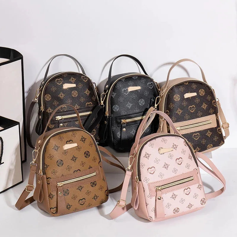 Women's Mini Printed Backpack with Top Handle and Front Zipper Pocket