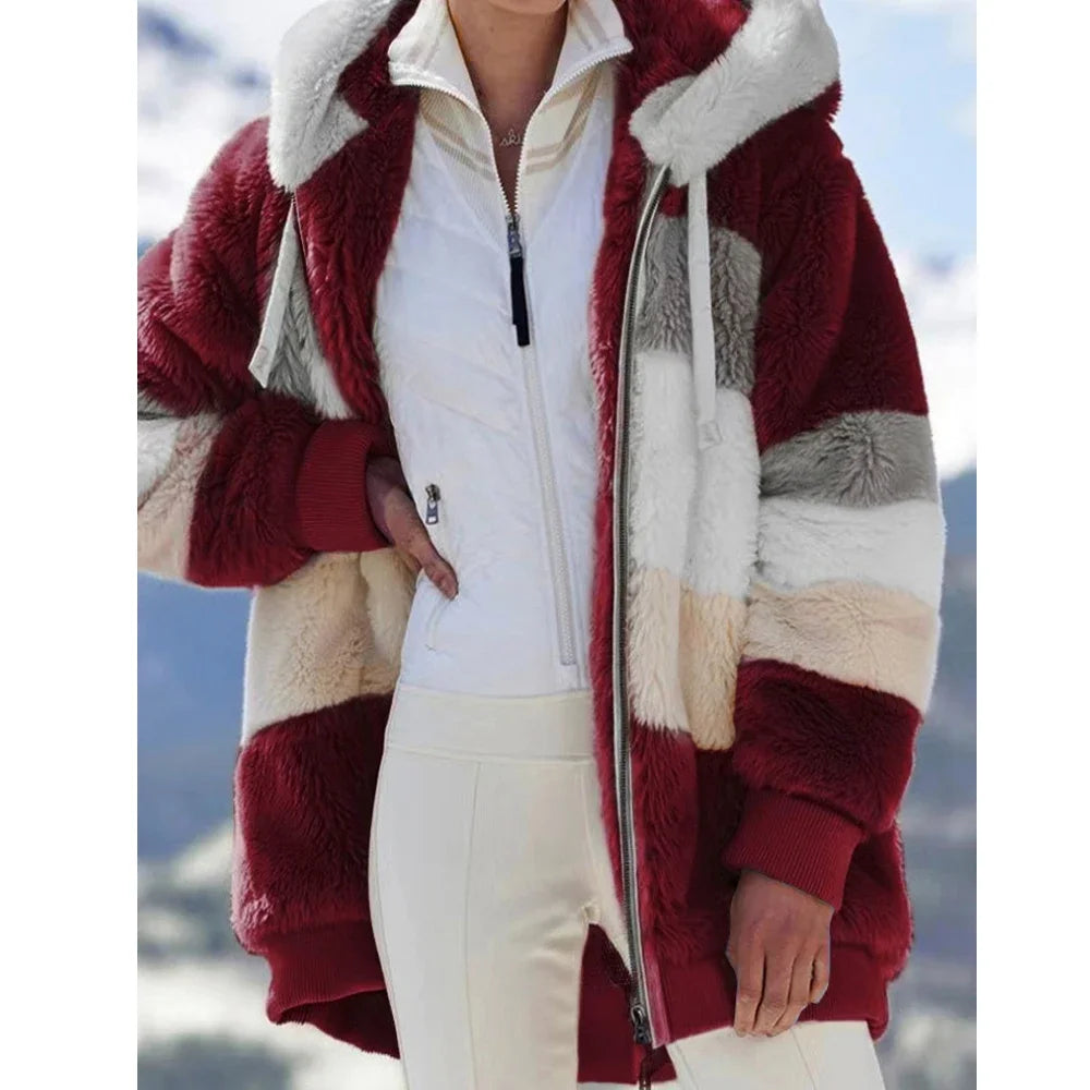 Women’s Hooded Zip-Front Patchwork Jacket