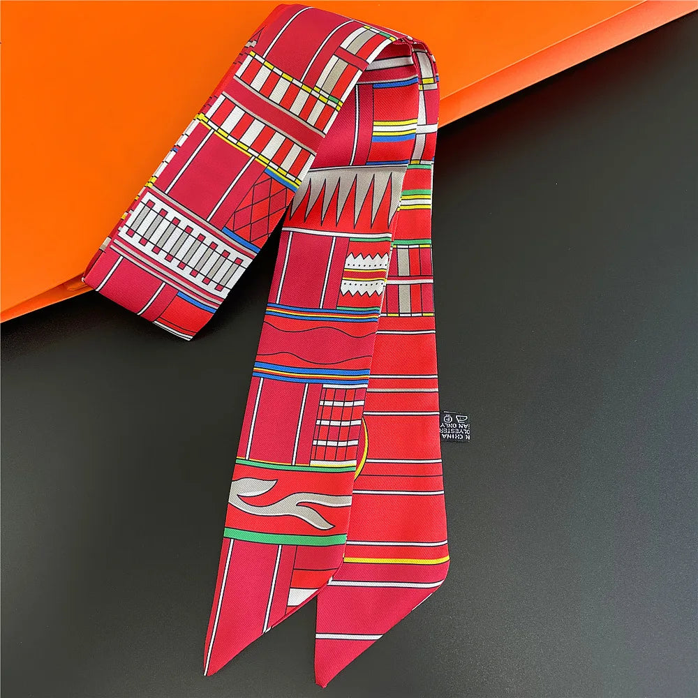 Horse Motif Skinny Scarf with Decorative Printed Patterns