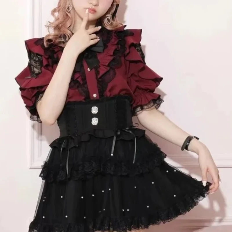 Women's Bow Front Ruffled Short Sleeve Blouse