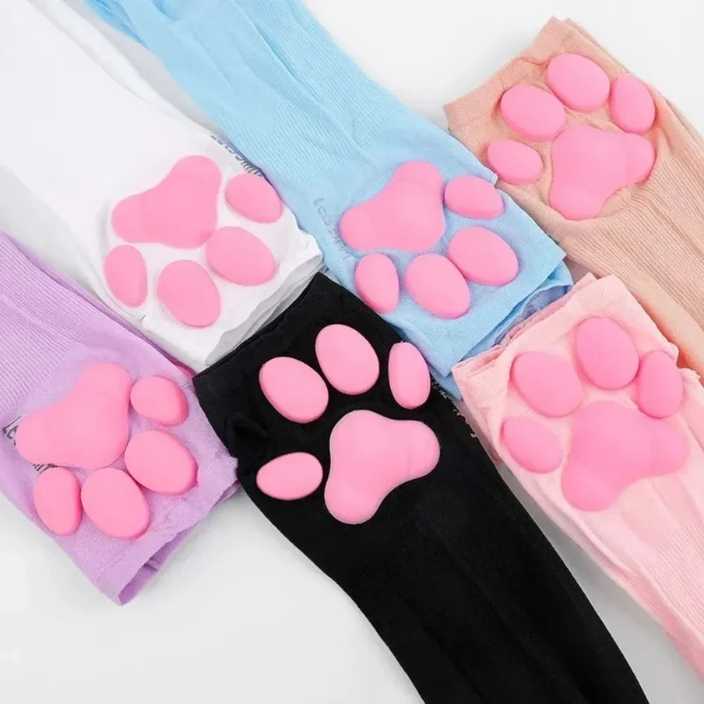Long Fingerless Paw Gloves with Decorative Pink Pads