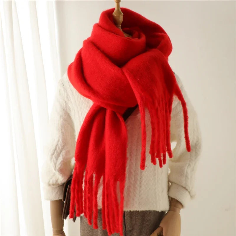 Solid Long Fringed Scarf for Draped Neck Styling