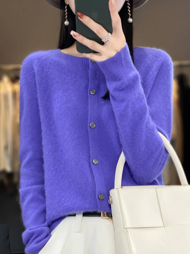 Women's Crew Neck Button Front Cardigan Casual Knit Layer