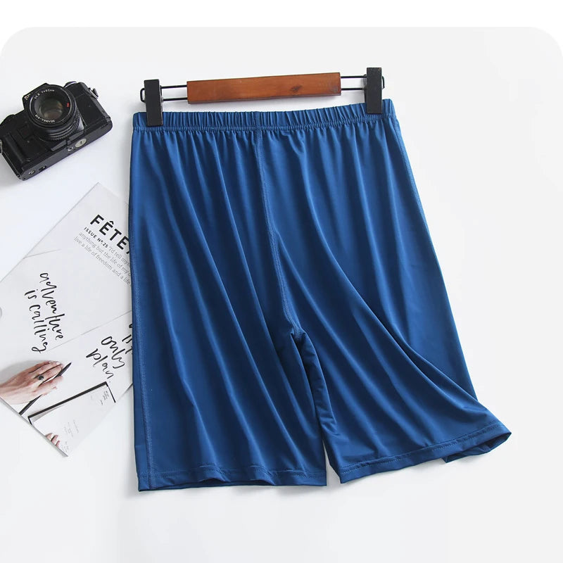 Men's Solid Elastic Waist Satin Look Lounge Sleep Shorts