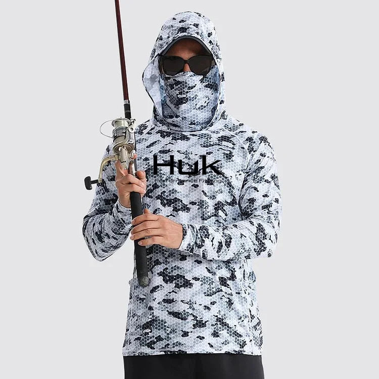 Men's Fishing-Print Long-Sleeve Hooded Top