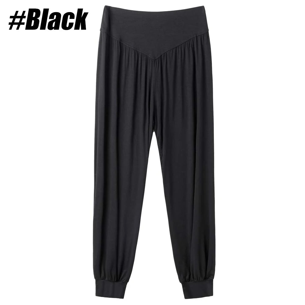 Women's High Waist Polyester Harem Dance Pants with Loose Legs and Gathered Ankles