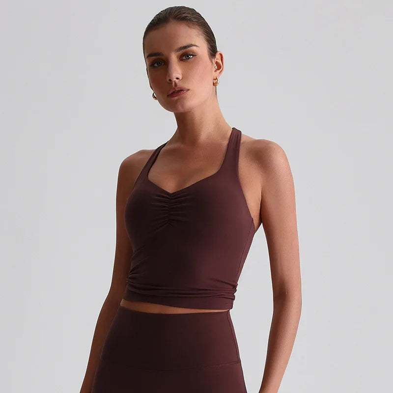 Women's Ruched Front Cross Back Longline Tank Top