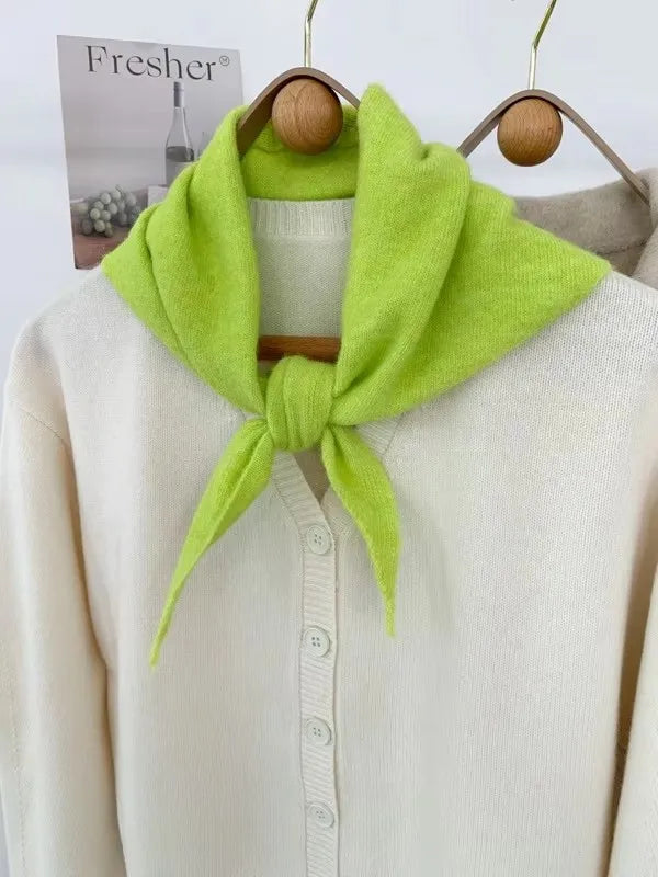 Striped Triangle Knit Scarf with Tieable Pointed Ends