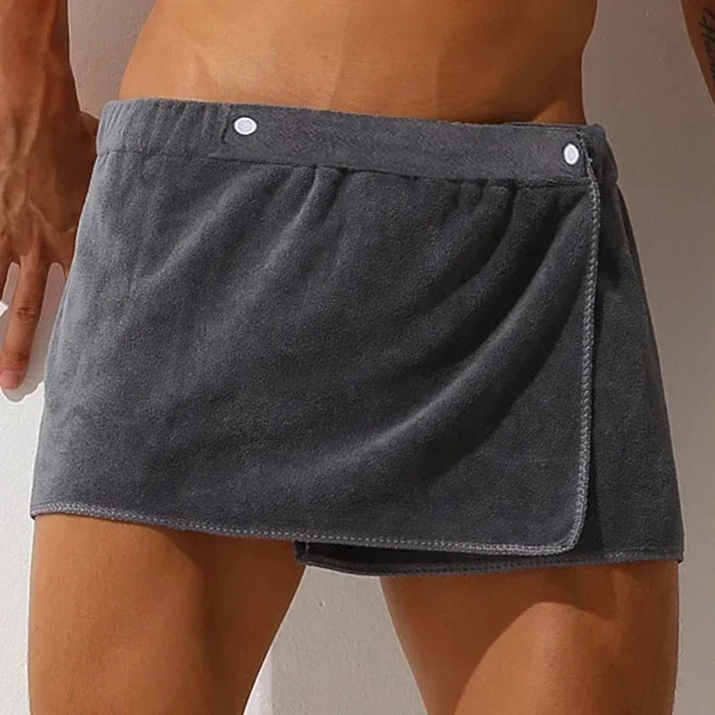 Men's Towel Texture Wrap Around Lounge Bath Skirt