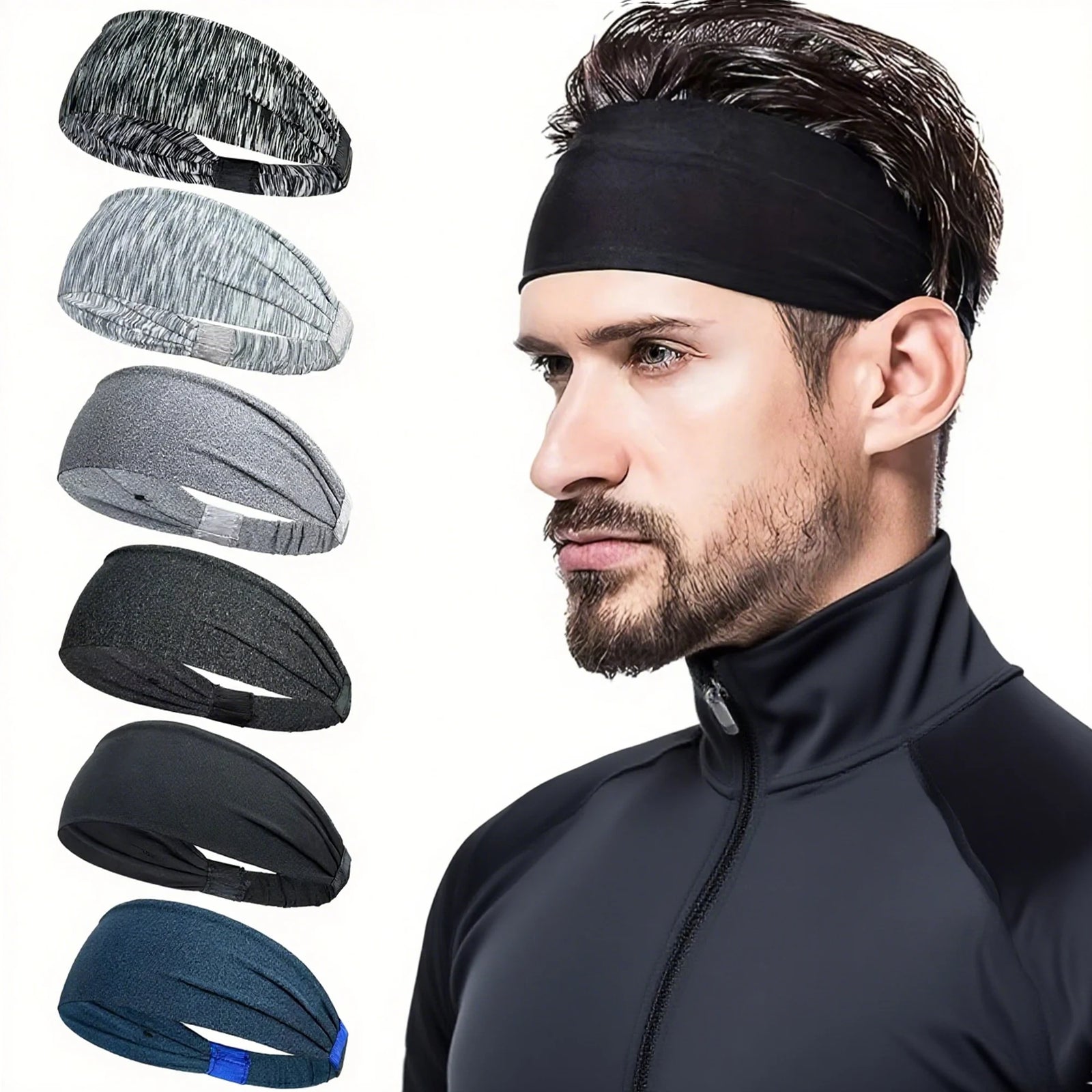 Elastic Sports Headband with Wide Fabric Band for Hair Control