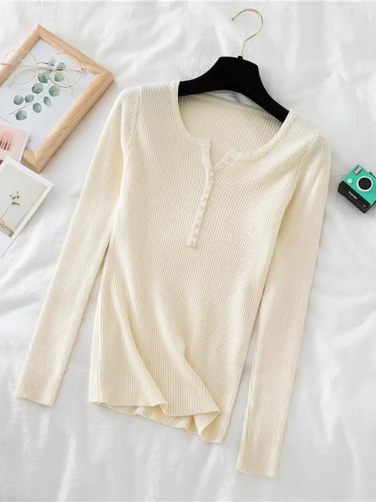 Women's V Neck Short Button Placket Sweater Casual Knit Layer