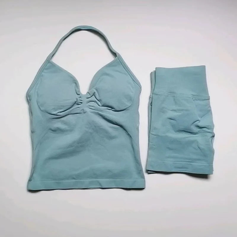 Women's Halter Tank And Shorts Yoga Set For Workout Outfits