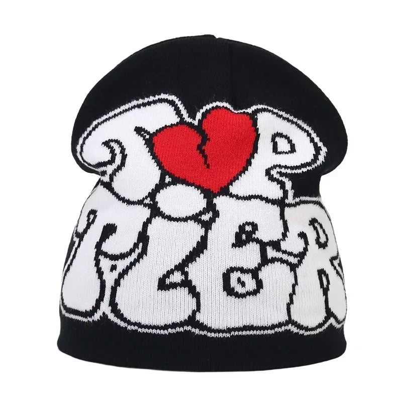 Graphic Knit Beanie with Letter and Pattern Style Options