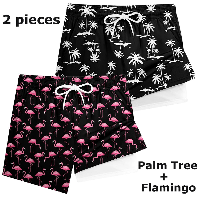Men's Swim Shorts with Printed Design and Phone Pocket for Beach and Pool Wear