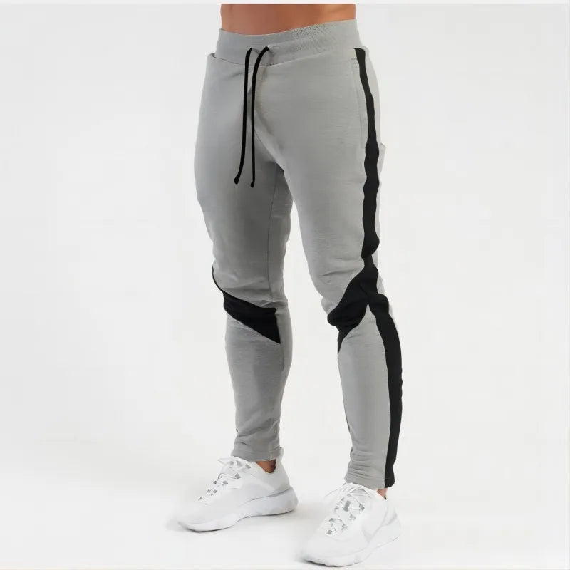 Men's Polyester Full-Length Drawstring Jogger Pants with Contrast Panels for Casual Outfits