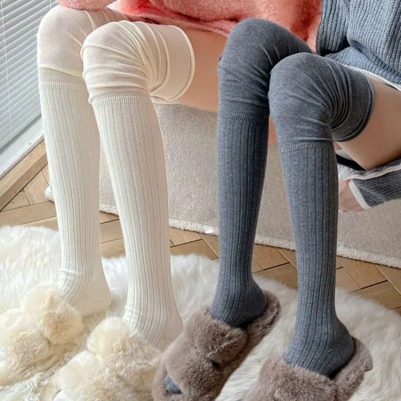 Solid Thigh High Socks with Long Knit Styling