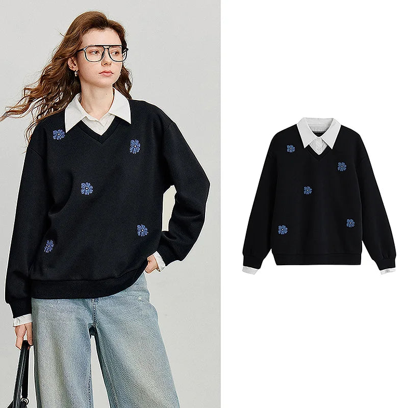 Floral Long Sleeve Pullover Casual Sweatshirt for Layering