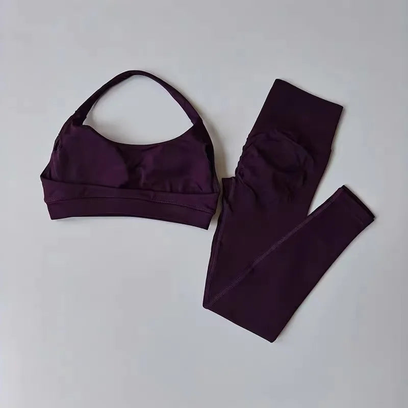 Women's Cross Back Bra And Flared Pants Yoga Set