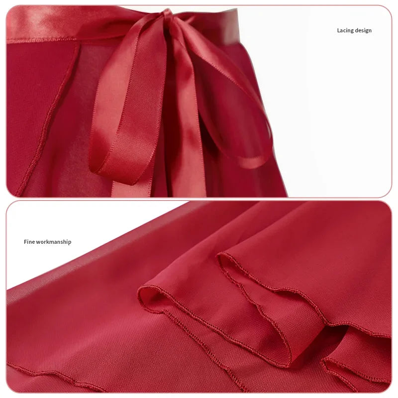 Women's Long Ballet Wrap Skirt with Flowing Hem and Tie Waist