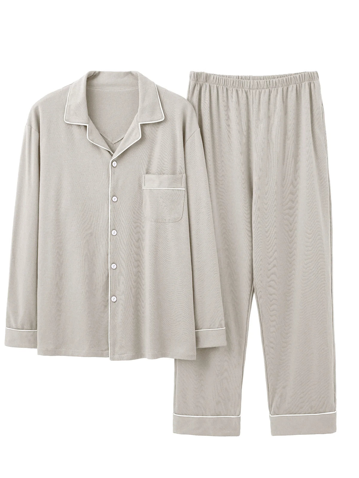 Men's Button Front Long Sleeve Pajama Set for Home Wear