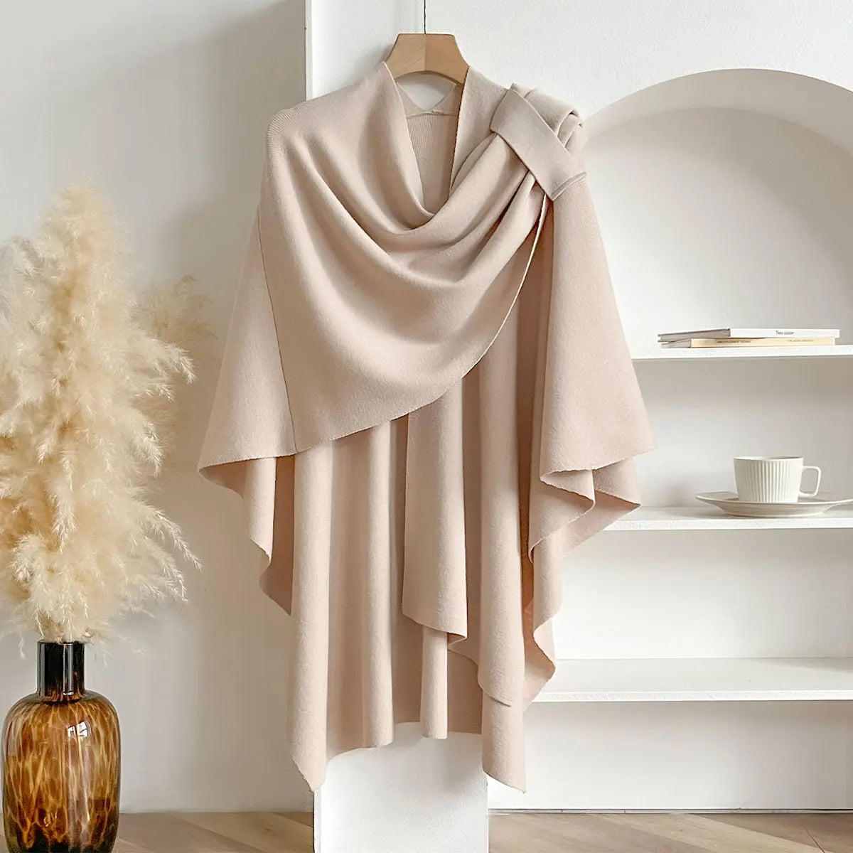Solid Asymmetric Draped Wrap Scarf for Layering over Outfits