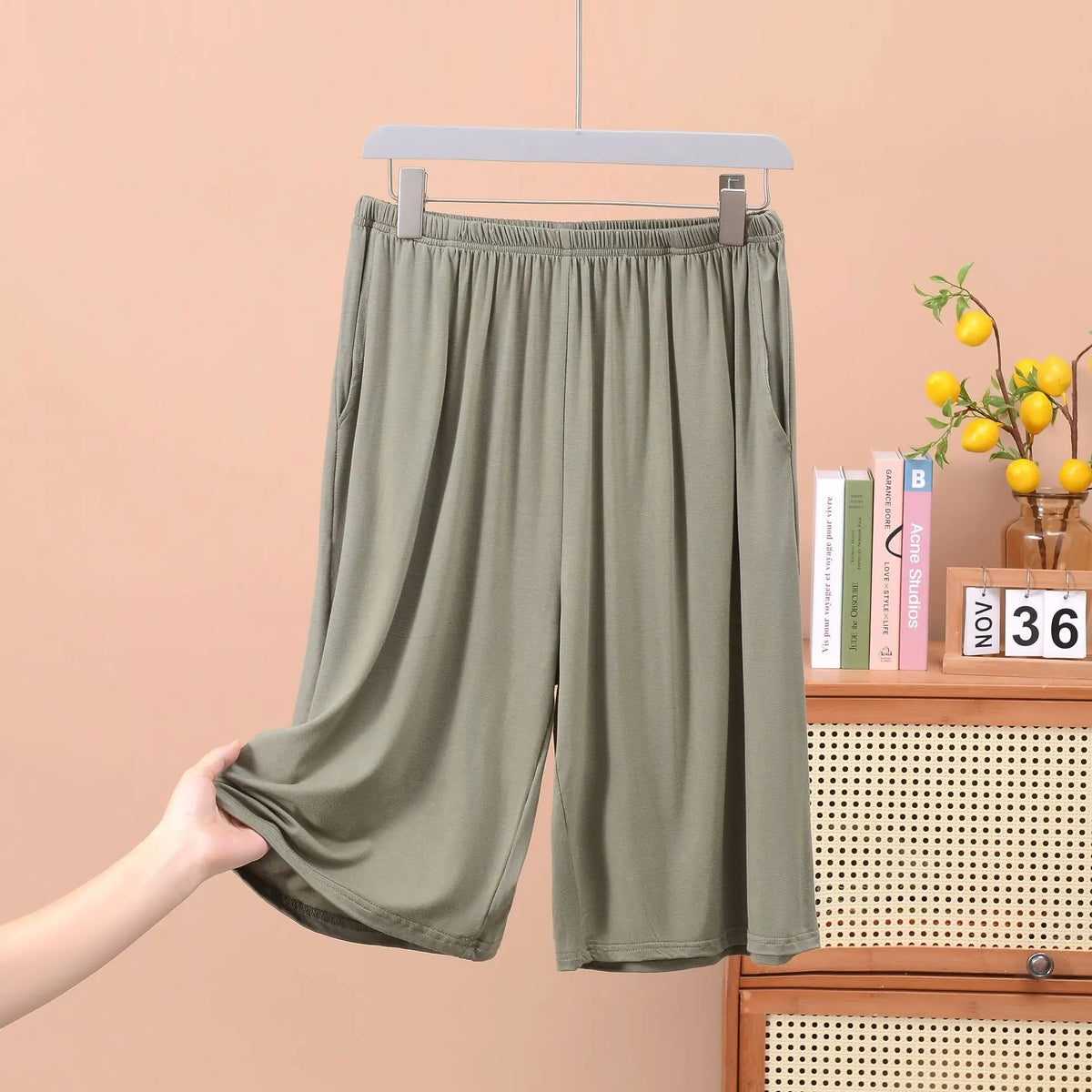 Men's Solid Elastic Waist Modal Lounge Shorts for Home Wear