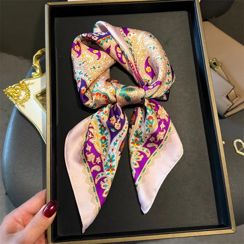 Chain Print Square Scarf with Decorative Border Designs