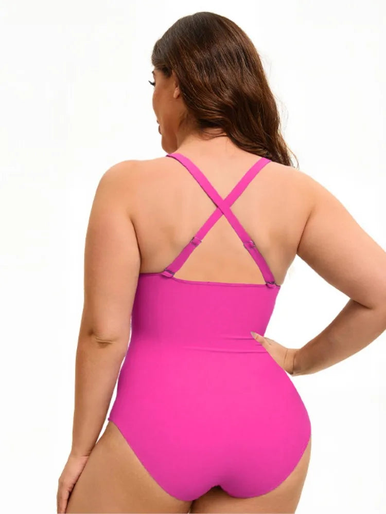 Women's Colour Block Cross Back Strappy One Piece Swimsuit