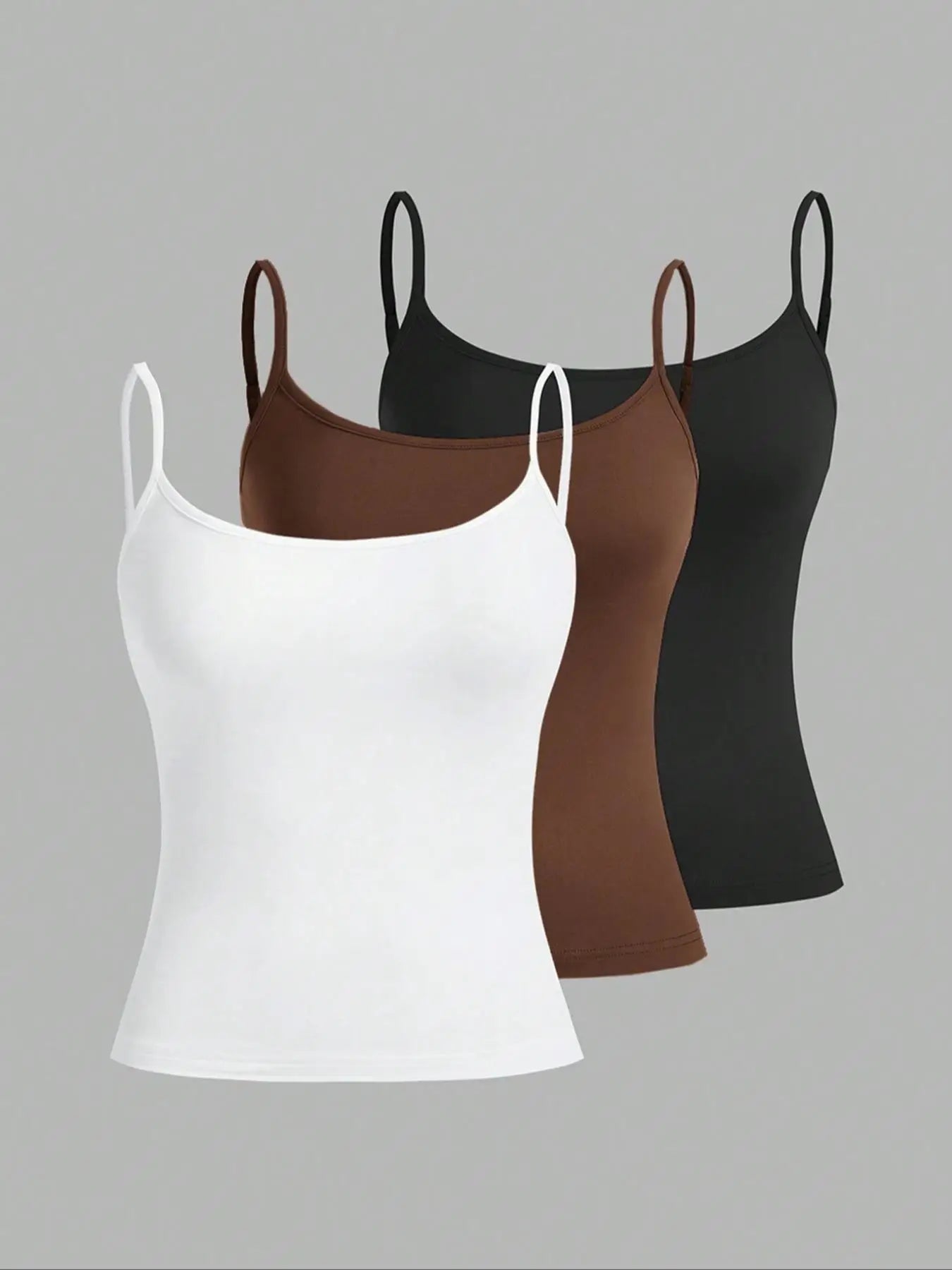 Women's Three Piece Camisole Pack with Adjustable Straps in Solid Colors