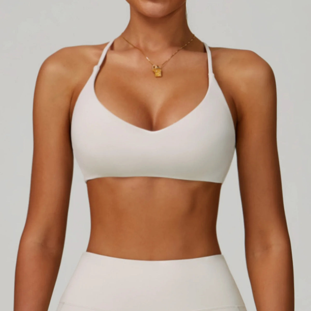 Women's V Neck Strappy Cross Back Sports Bra