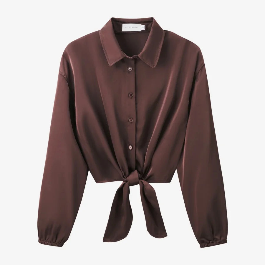 Women's Tie Front Satin Look Shirt and Dress Selection