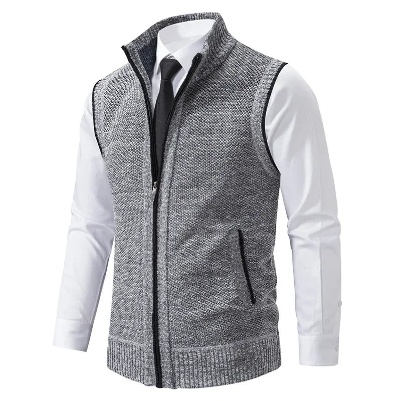 Men's Stand Collar Zip Front Knit Vest