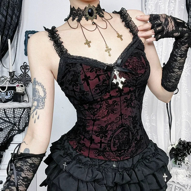 Women's Gothic Lace Polyester Blend Camisole with Decorative Trim and Multiple Styles