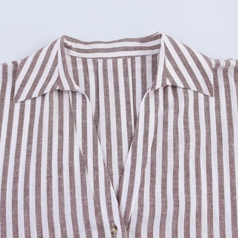 Women's Striped Wide Sleeve Cropped Button Front Shirt