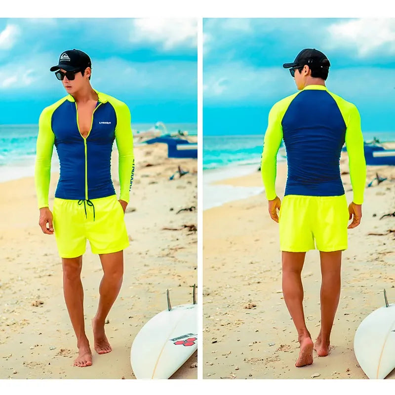 Men's Long Sleeve Rash Guard with Swim Bottom Options