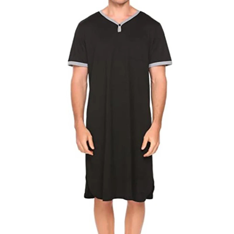 Men's Solid Short Sleeve Button Neck Lounge Sleep Nightdress