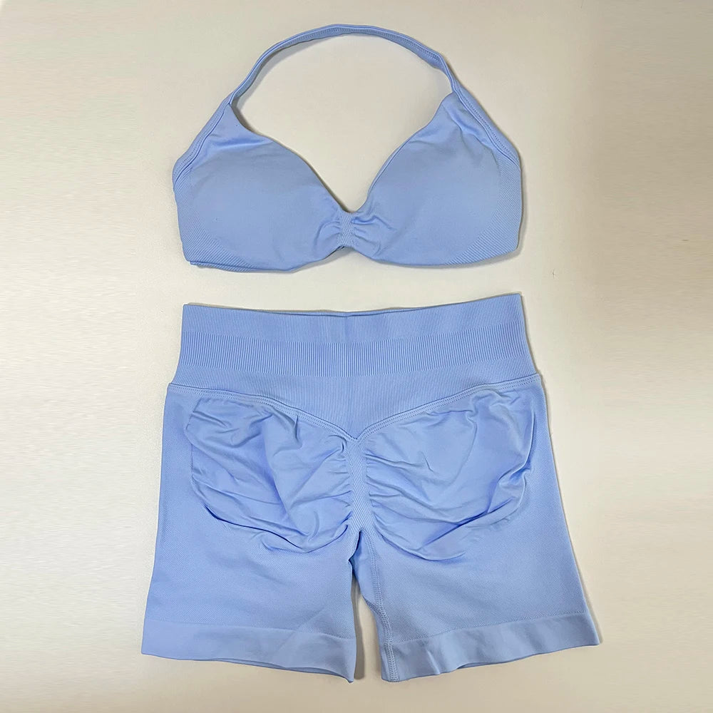 Women's Twist Front Bra And Shorts Yoga Set