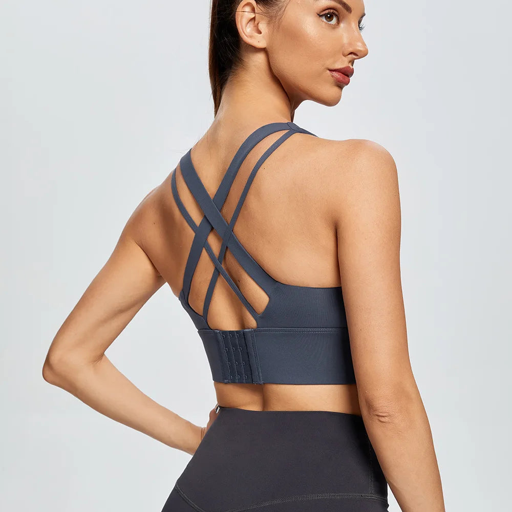 Women's Scoop Neck Multi Strap Cross Back Sports Bra