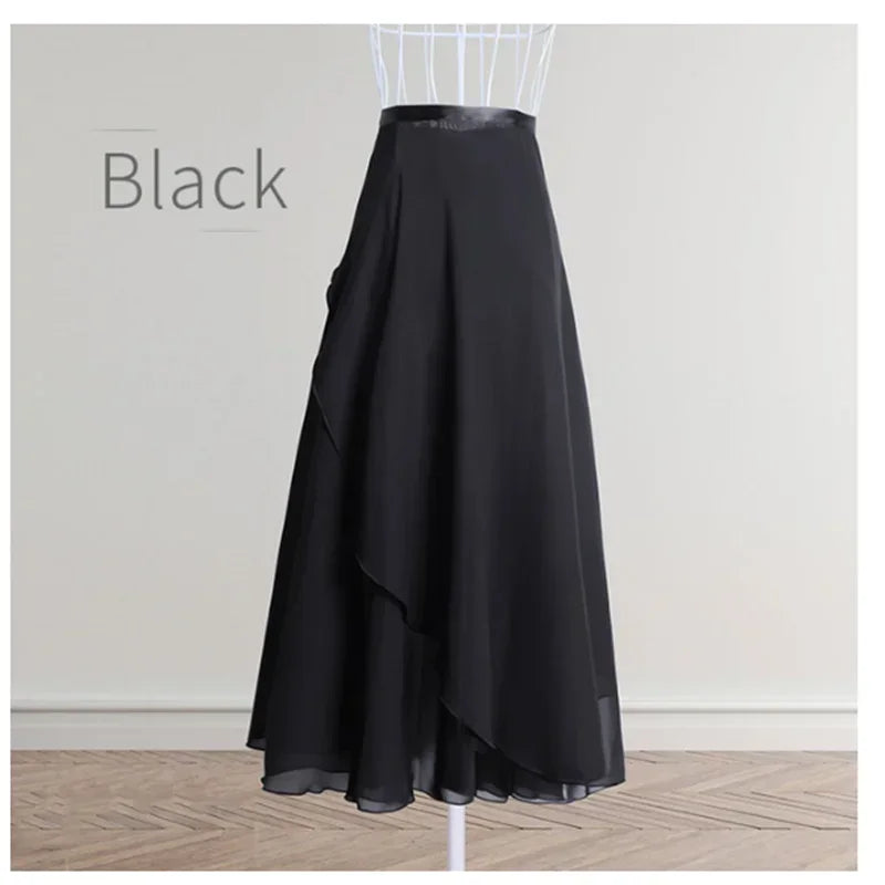 Long Chiffon Ballet Wrap Skirt with Tie Waist for Dance Practice